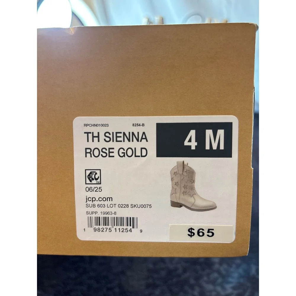Thereabouts Sienna Rose Gold Metallic Star Western Boots Kids Size‎ 4M New